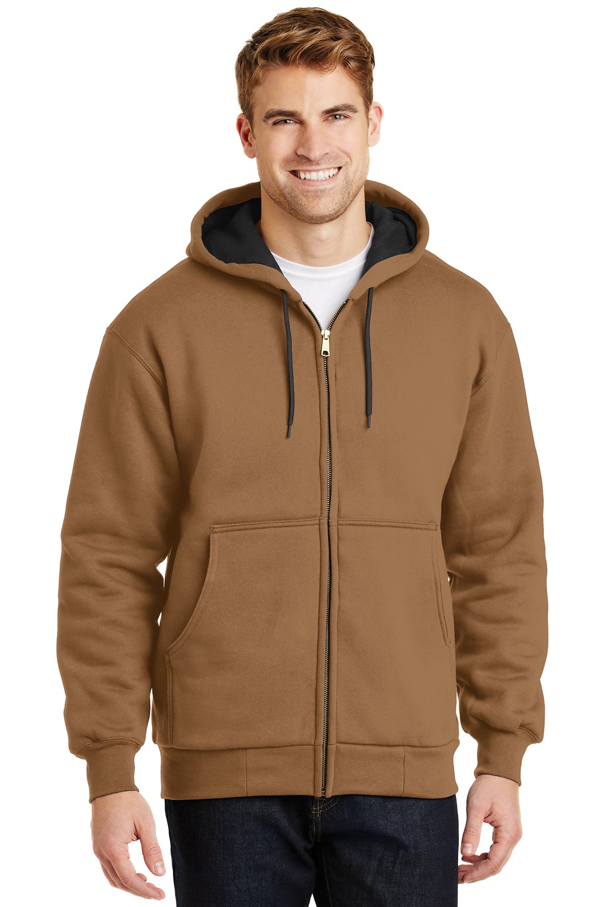 Buy duck-brown CornerStone Heavyweight Full-Zip Hooded Sweatshirt with Thermal Lining