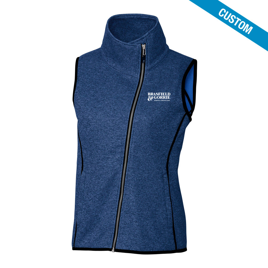 Buy tour-blue-heather Cutter &amp; Buck Ladies Mainsail Sweater-Knit Full Zip Vest 1.0